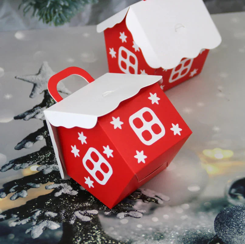 1Pcs Christmas Candy Boxes Red House Cookie Biscuit Packing Paper