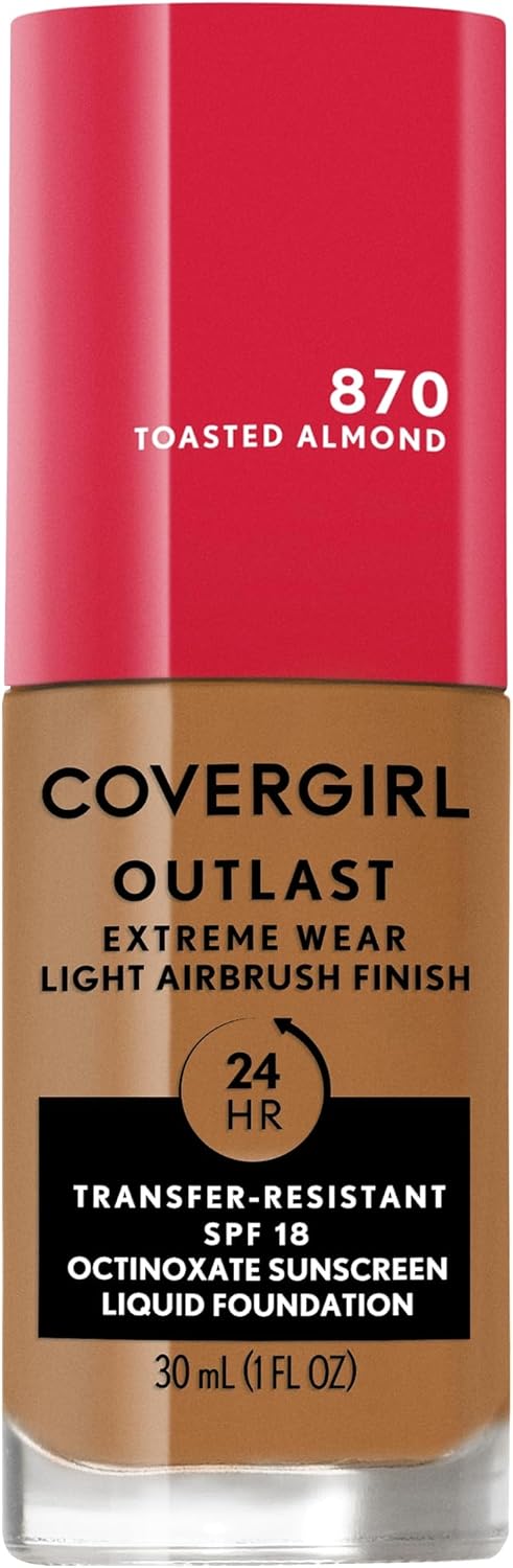 Covergirl Outlast Extreme Wear 3-in-1 Full Coverage Liquid Foundation, SPF 18 Sunscreen, Toasted Almond, 1 Fl. Oz.