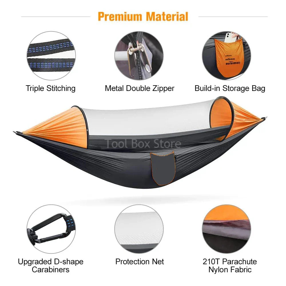 2-Person Camping Hammock with Mosquito Net & Straps (Orange)