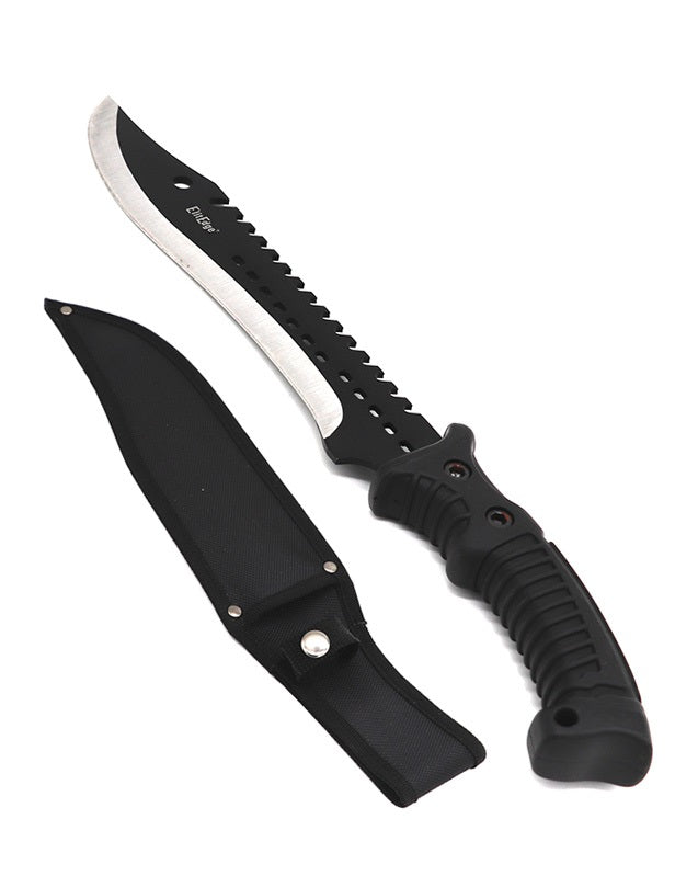 16" Fixed Blade Outdoor Hunting Knife, Black Rubberized Handle - TOPHATTER'S ARMORY DEALS