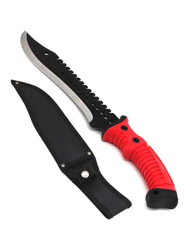 16" Fixed Blade Outdoor Hunting Knife, Red Rubberized Handle - TOPHATTER'S ARMORY DEALS