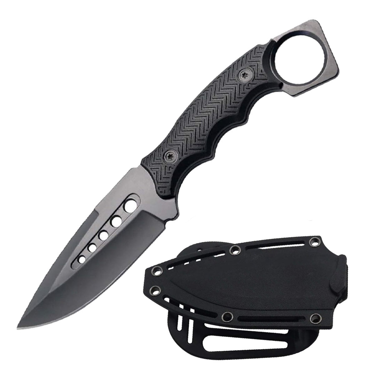 8.5" Fixed Blade Black Tactical Hunting Knife ABS Belt Loop Holster Sheath - TOPHATTER'S ARMORY DEALS