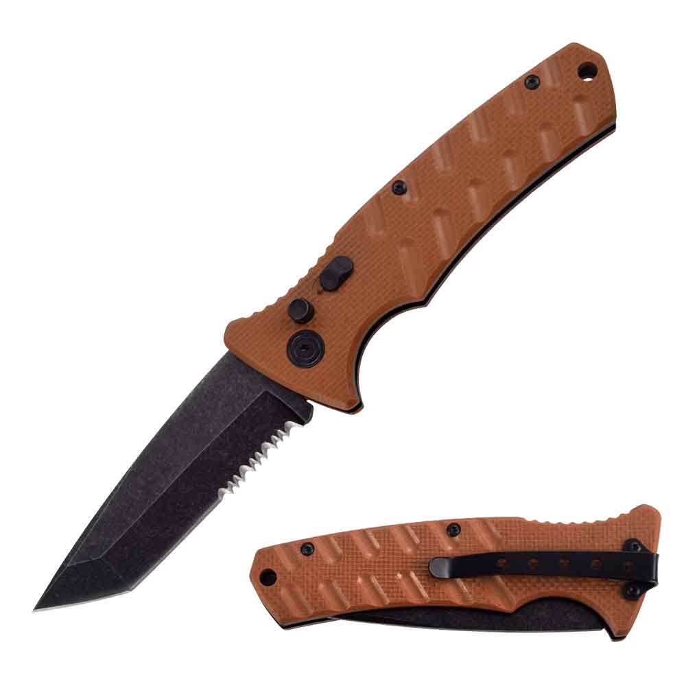 4.75" Closed Atom Switch Blade Automatic Knife Brown G10 Handle - TOPHATTER'S ARMORY DEALS