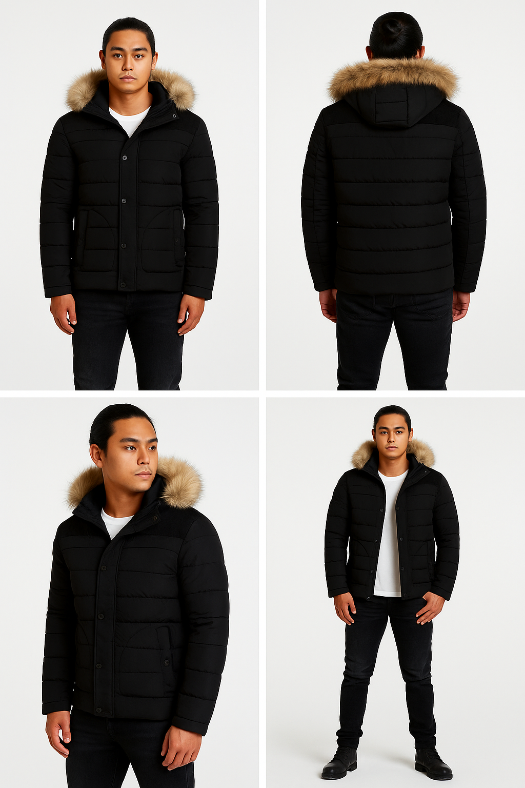 Men's Thick Hooded Winter Parka Jacket Coat (Black)