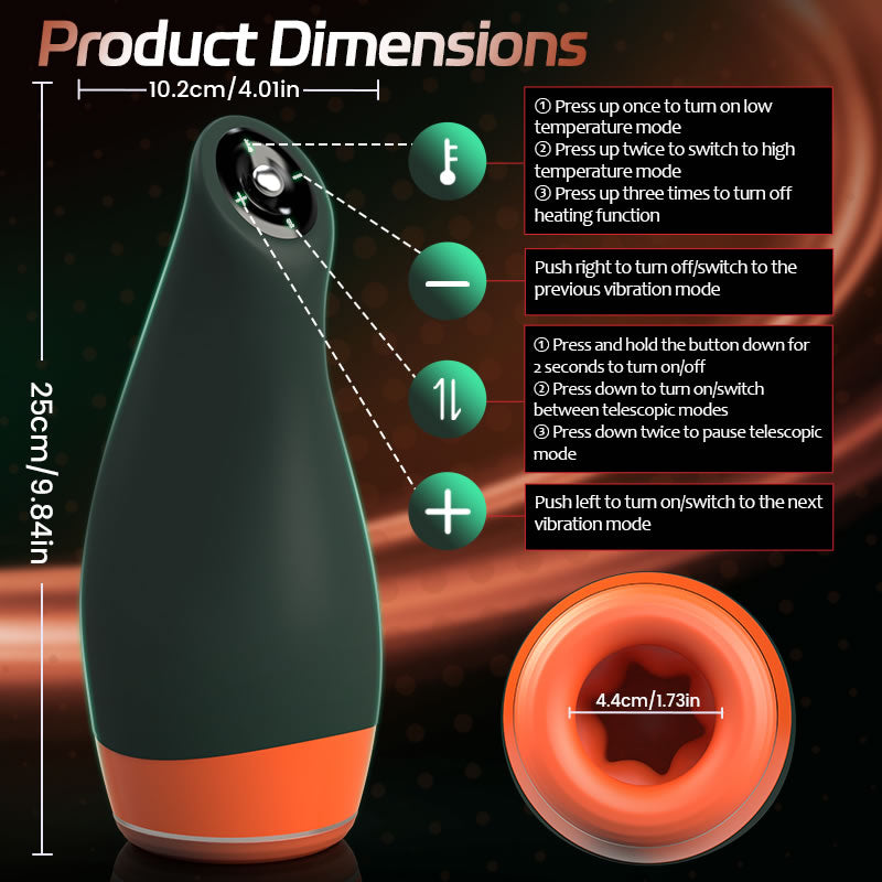 Warming - Simulates Oral Cavity Temperature Vibration and Telescopic 2-1 Male Stroker