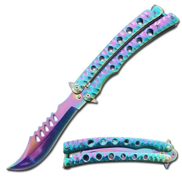 9" The Predator Curved Rainbow Blade Butterfly Knife - TOPHATTER'S ARMORY DEALS