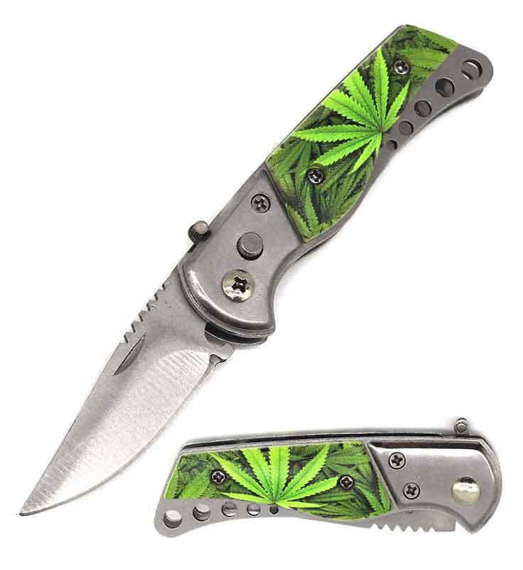 3.25" Closed Marijuana Push Button Mini Automatic Pocket Knife - TOPHATTER'S ARMORY DEALS