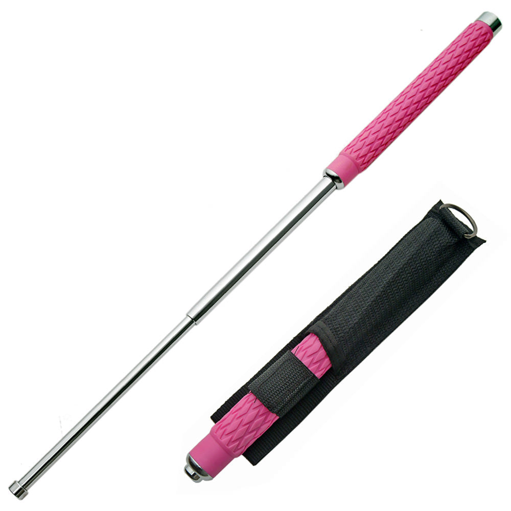 26 inch Pink Expandable Baton, Rubber Handle Self Defense Night Stick