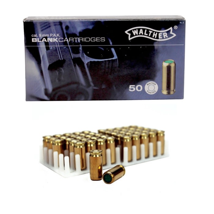 50 Rounds 9mm P.A.K. Blanks Brass Case, For Full & Semi-Auto Pistols
