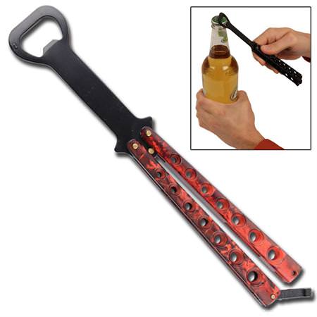 The Bartender Bottle Opener Butterfly Practice Knife - Red Camo - TOPHATTER'S ARMORY DEALS
