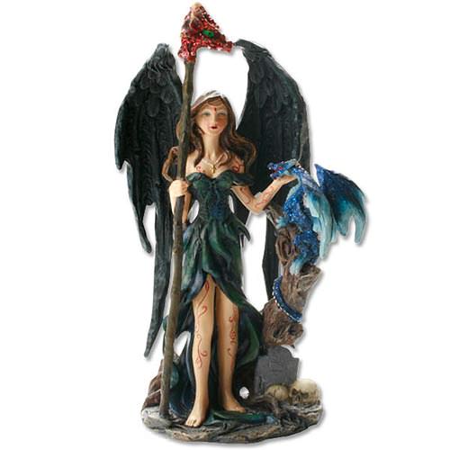 Polyresin Fantasy angel with blue dragon