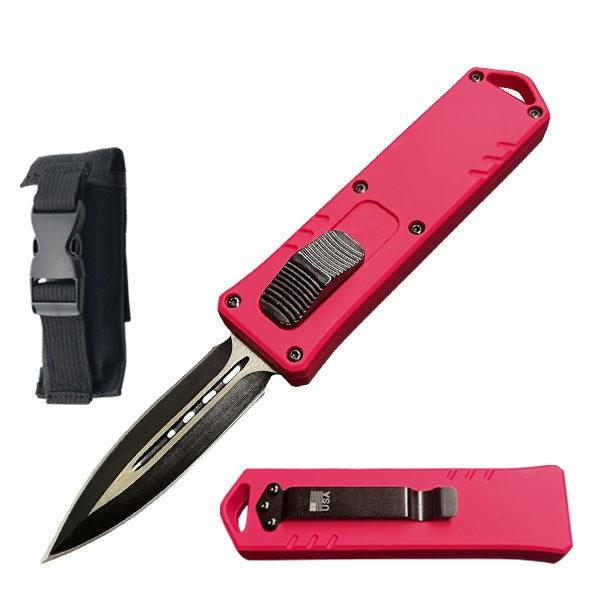 7.25" Pink OTF Automatic Dual Action Out The Front Knife - TOPHATTER'S ARMORY DEALS
