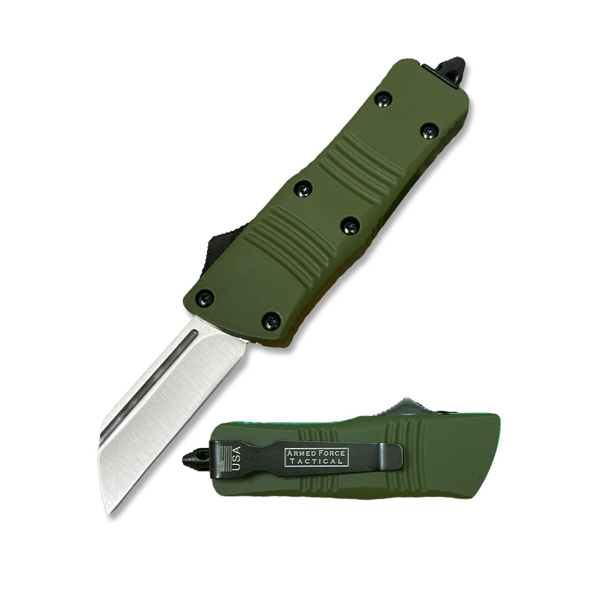 5.5" Wasp Mini Green Automatic OTF Knife Cleaver Point Blade - TOPHATTER'S ARMORY DEALS