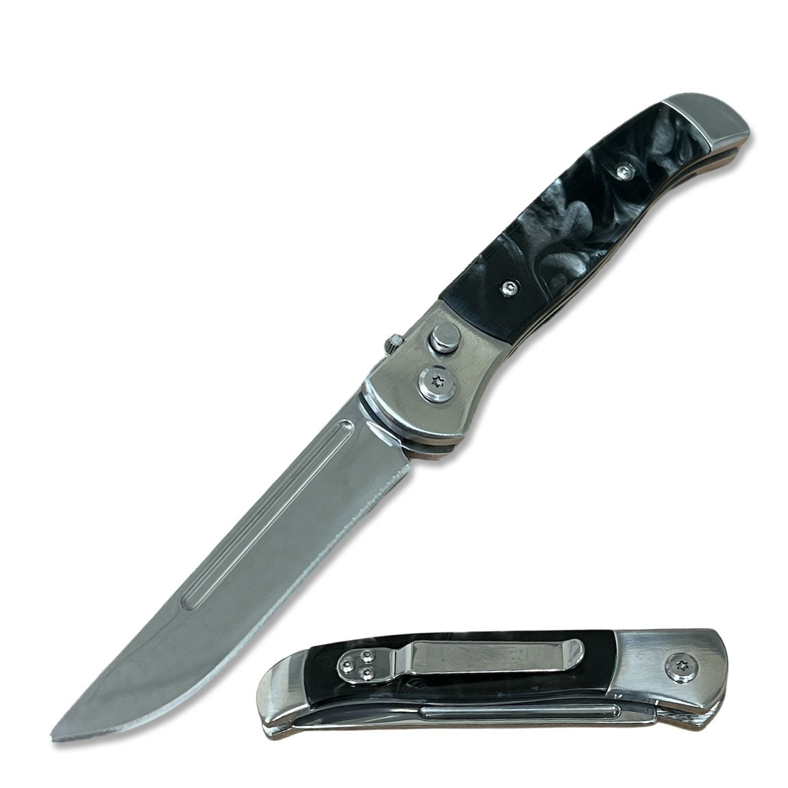 4.5" Closed Everyday Carry Clip Point Auto Switchblade Knife Black Pearl