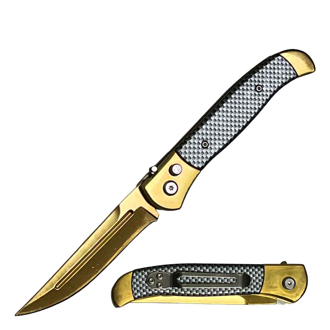 4.5" Closed Everyday Carry Clip Point Auto Switchblade Knife Gold - TOPHATTER'S ARMORY DEALS