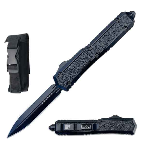 9" Black Military Riot Dual Action Out Of The Front OTF Knife - TOPHATTER'S ARMORY DEALS