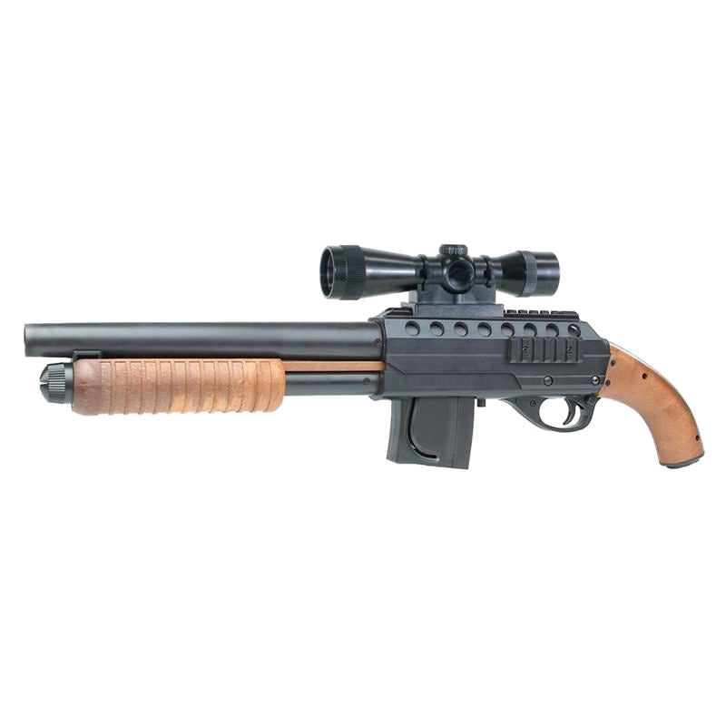 Mossberg M3000 Sawed Off Airsoft Spring Shotgun with Red Dot Scope