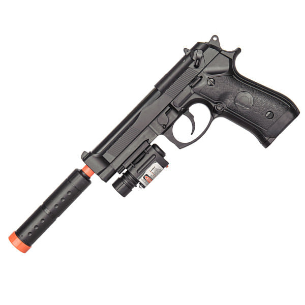 P2218C M1911 Spring Pistol Airsoft Gun With Laser and Suppressor - TOPHATTER'S ARMORY DEALS