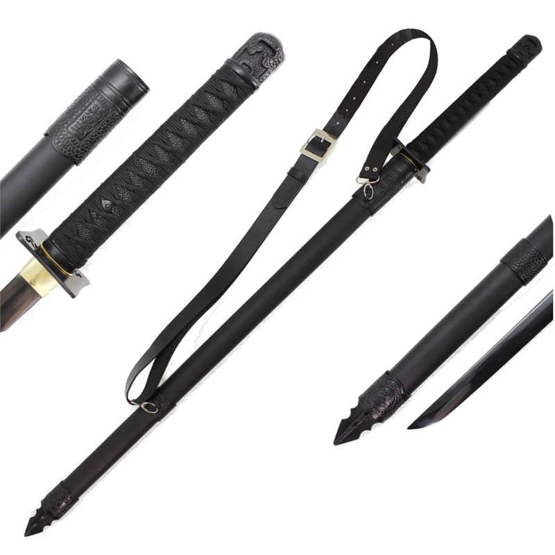 Kouga Ninja Full Tang Functional Carbon Steel Sword With Shoulder Strap