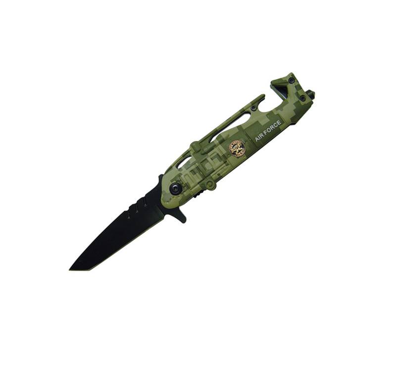 Air Force Camo Helicopter Tanto Assisted Open Knife Rescue Knife - TOPHATTER'S ARMORY DEALS