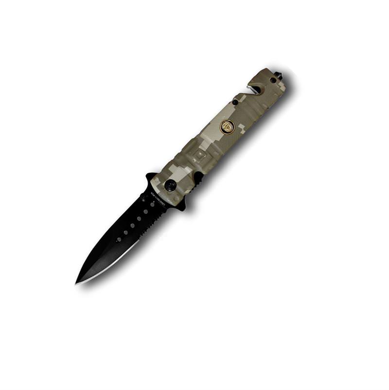 Police Camo Baton-Shaped Handle Rescue Style Assisted Knife - TOPHATTER'S ARMORY DEALS
