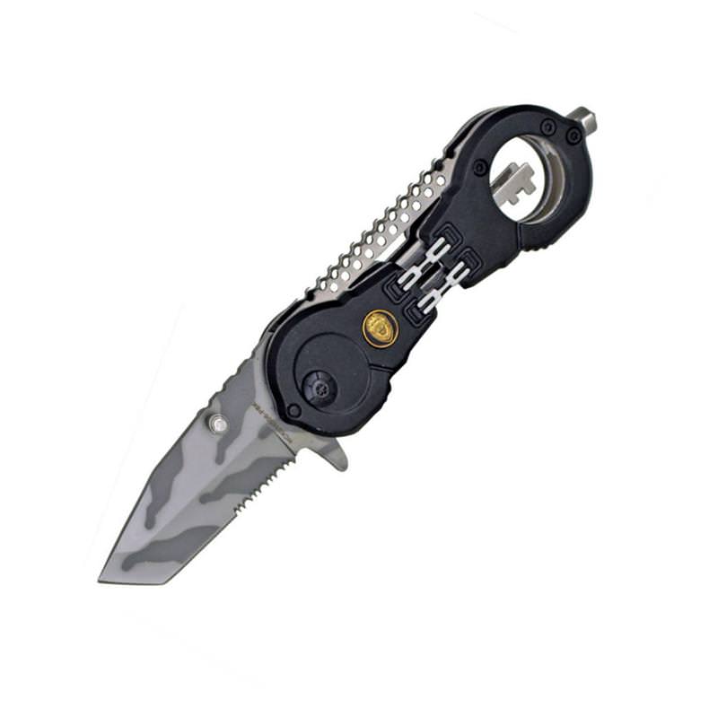 4 5 Inch Police Dept Folding Knife Black Handcuff Spring Assist