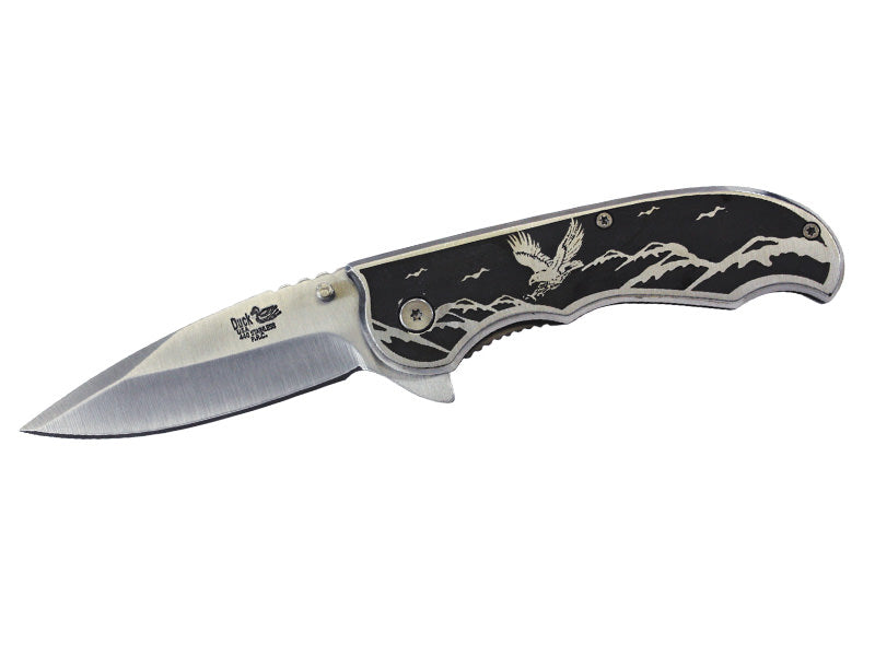 Eagle Design Printed Metal Handle Assisted Open Knife - TOPHATTER'S ARMORY DEALS