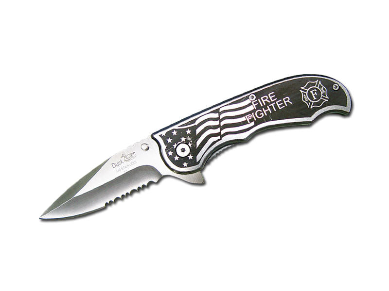 Fire Fighter Design Printed Metal Handle Assisted Open Knife - TOPHATTER'S ARMORY DEALS