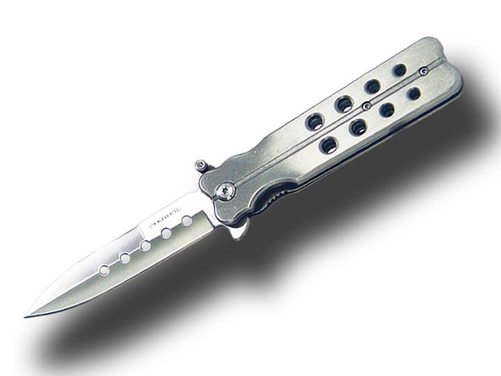 Butterfly Style Silver Metal Handle Spring Assist Knife