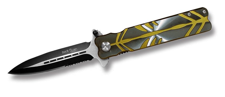 Action Assisted Opening Stiletto Style Folding Knife Green & Silver - TOPHATTER'S ARMORY DEALS
