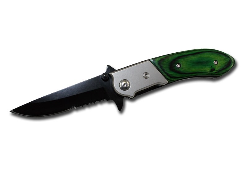 7 Inch Spring Assist Green Pakkawood Handle Knife - TOPHATTER'S ARMORY DEALS