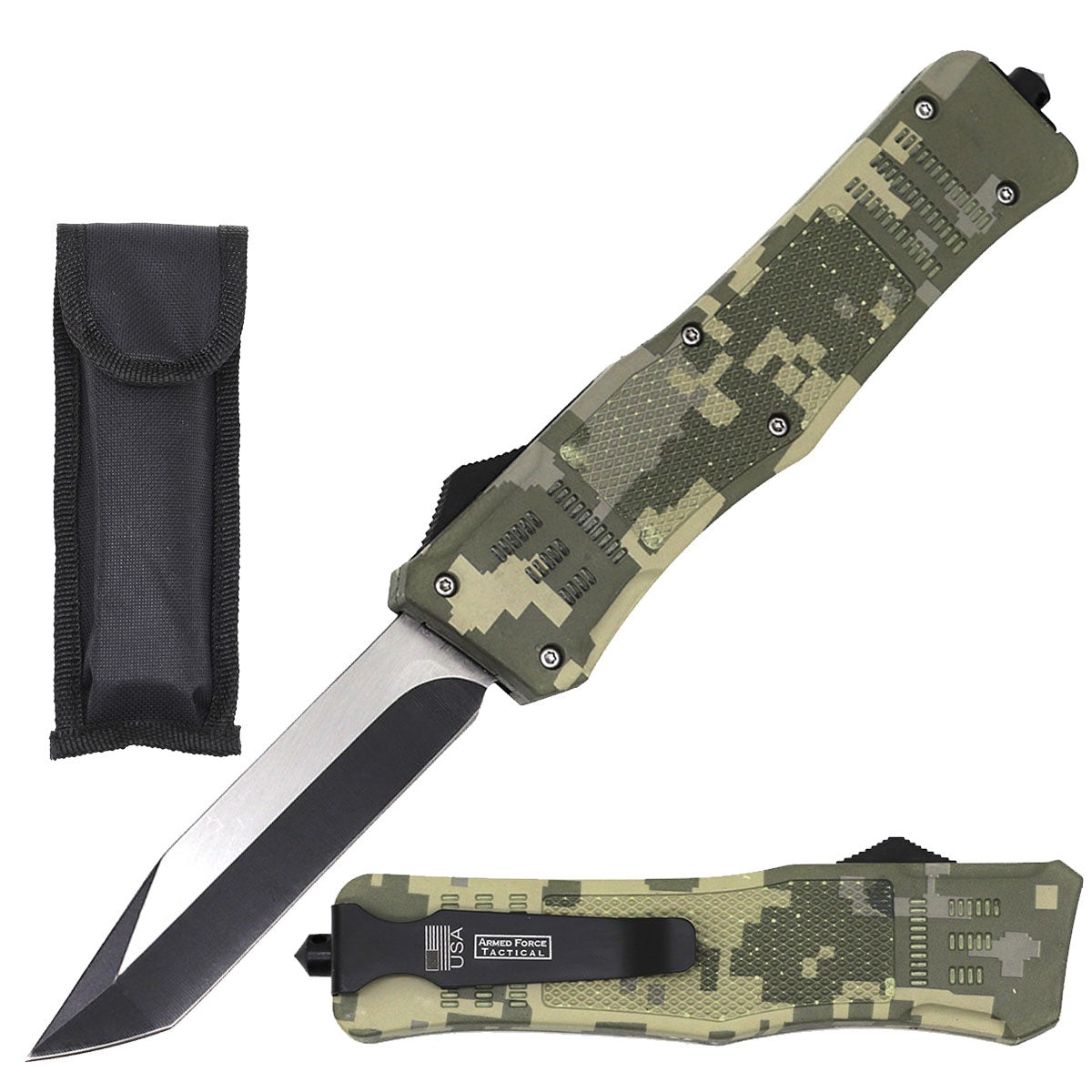 9" Digital Camo Ghost Tactical OTF Pocket Knife Drop Point Blade