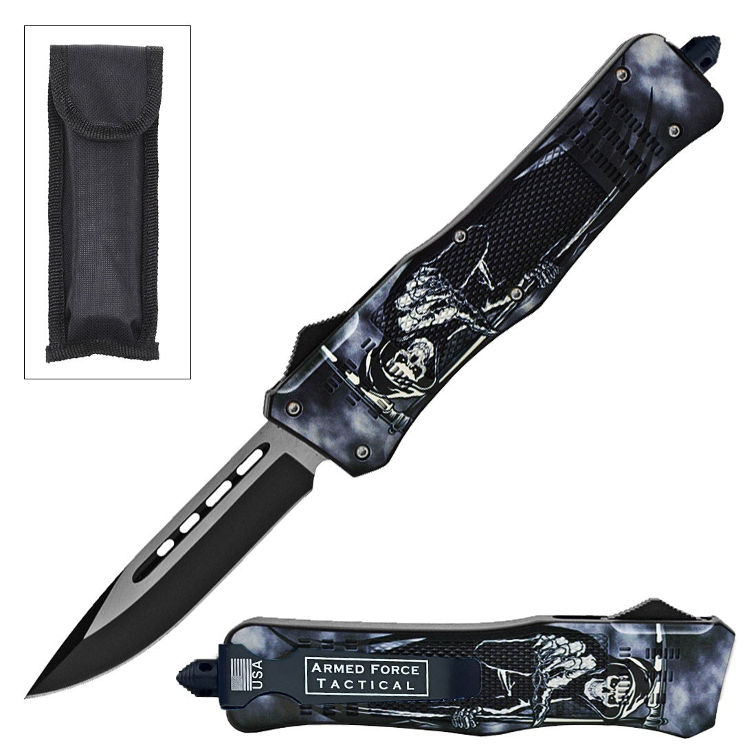 9" Grim Reaper Ghost Tactical OTF Pocket Knife Drop Point Blade - TOPHATTER'S ARMORY DEALS