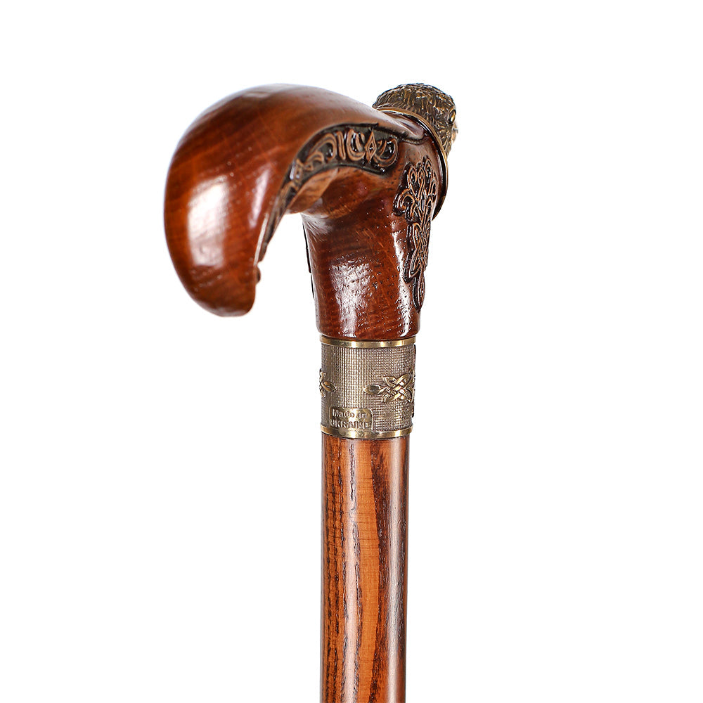Raven Head Bronze & Wood Artisan Intricate Detail Design Cane