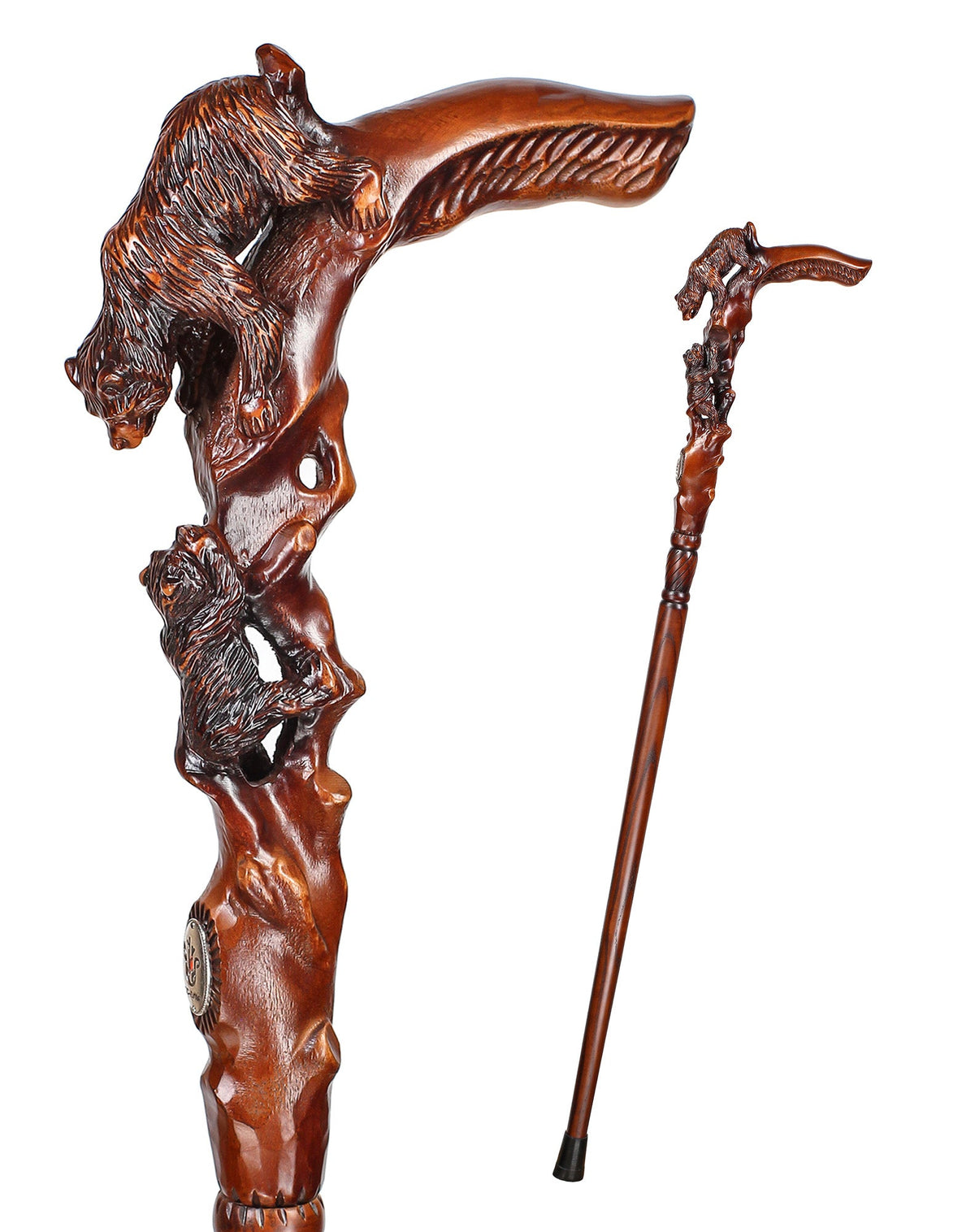 Mama Bear with Baby Bear: Artisan Intricate Hand-Carved Cane