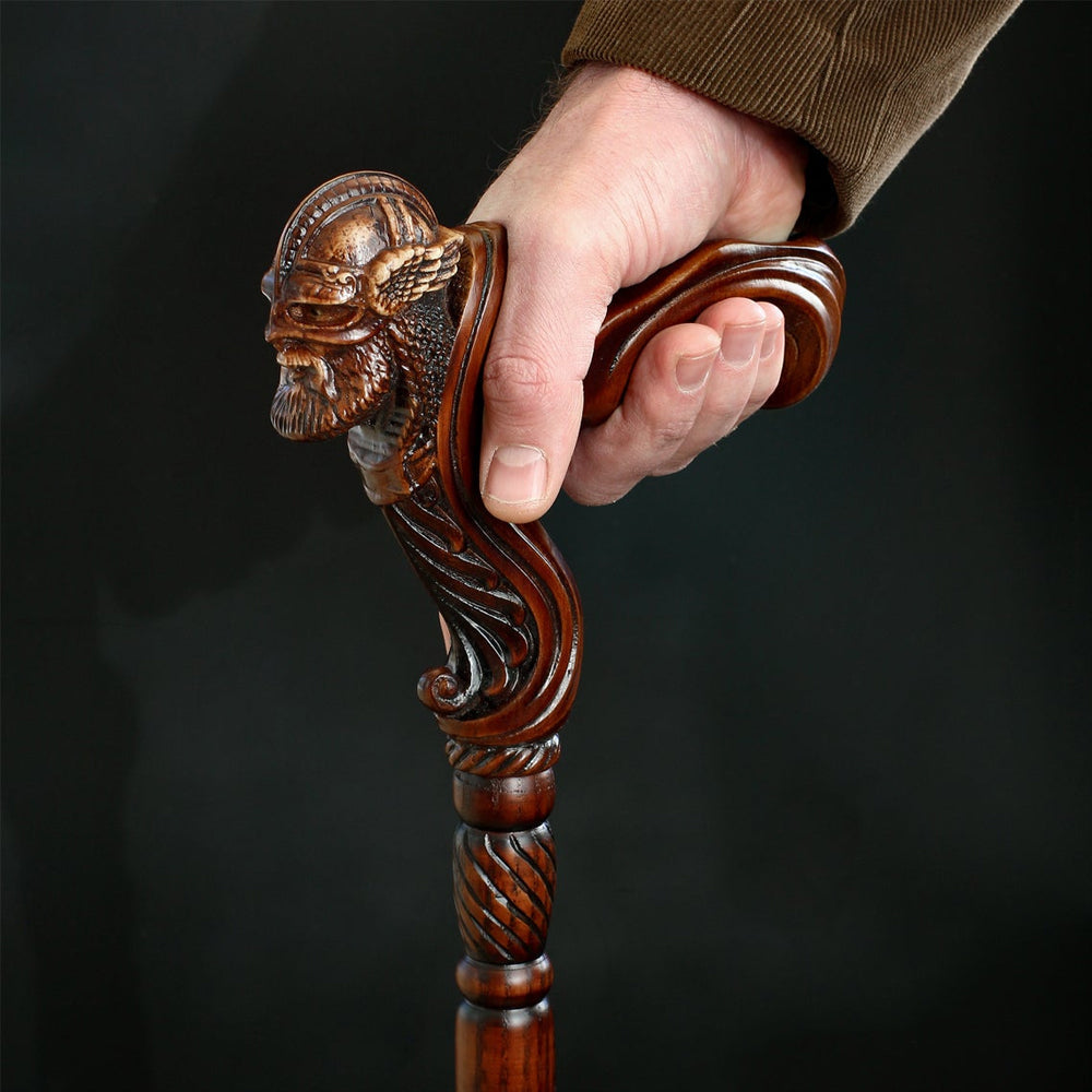 Viking Corsair: Artisan Intricate Hand-Carved Cane (Right Hand)