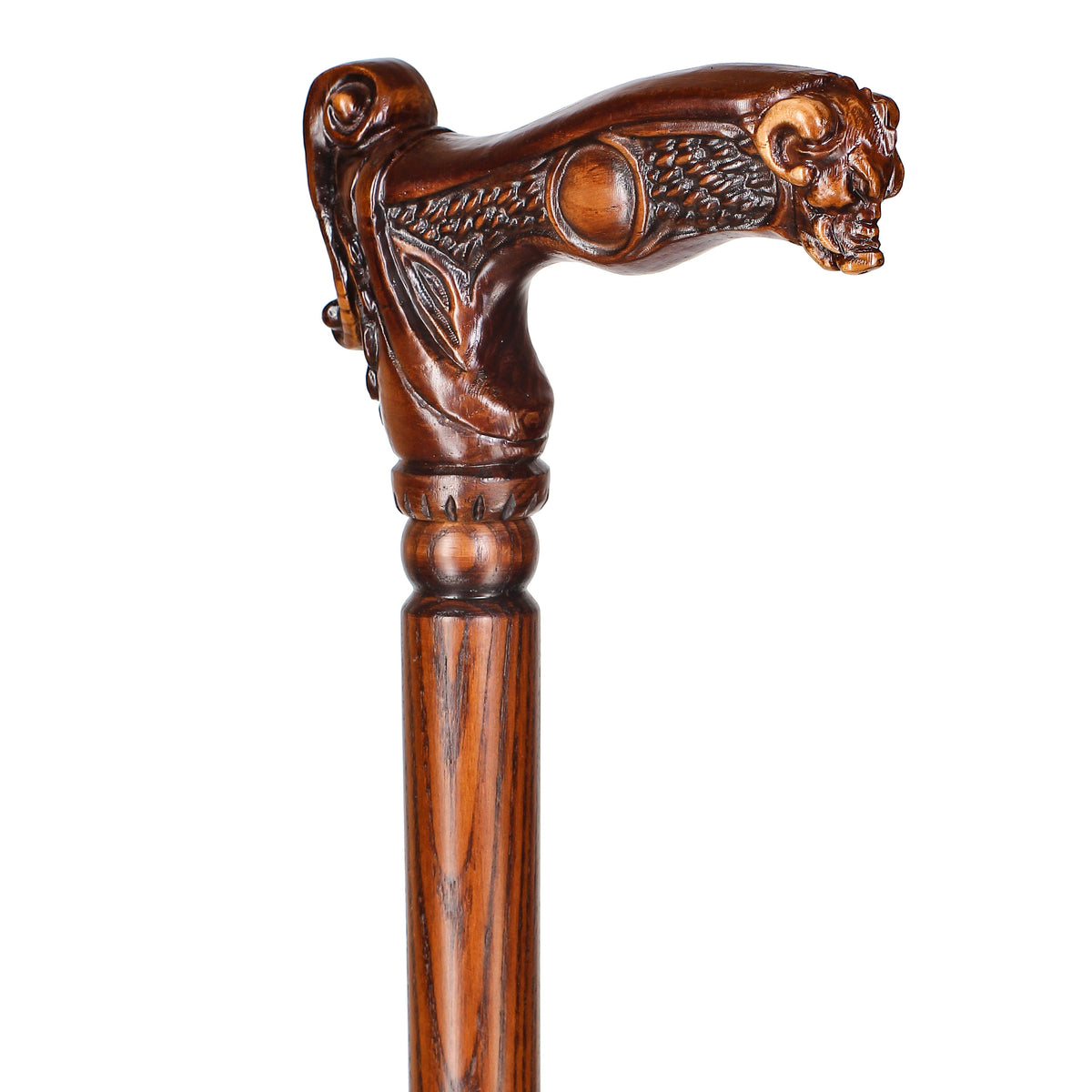 Boar Head: Artisan Intricate Detail Hand-Carved Walking Cane