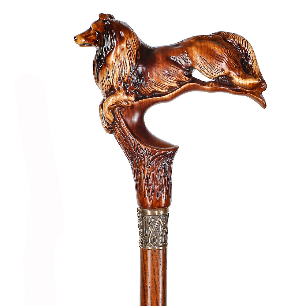 Collie Dog: Artisan Intricate Detail Handcarved Cane