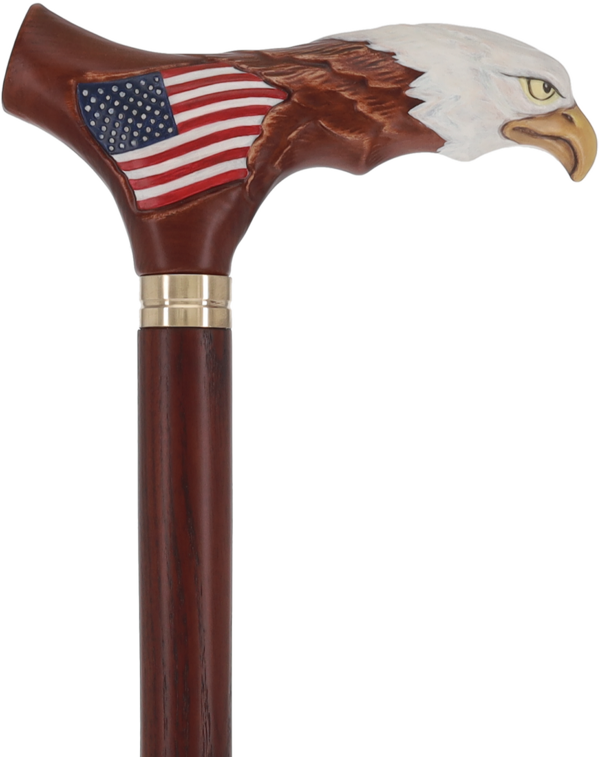 USA Bald Eagle Patriotic Handcarved Cane - Dark Wood (ash)