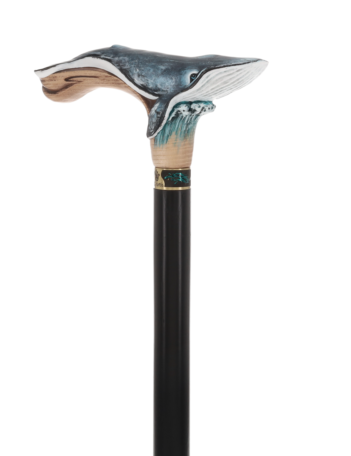 Masterpiece Hand-Carved Blue Whale Painted Walking Cane