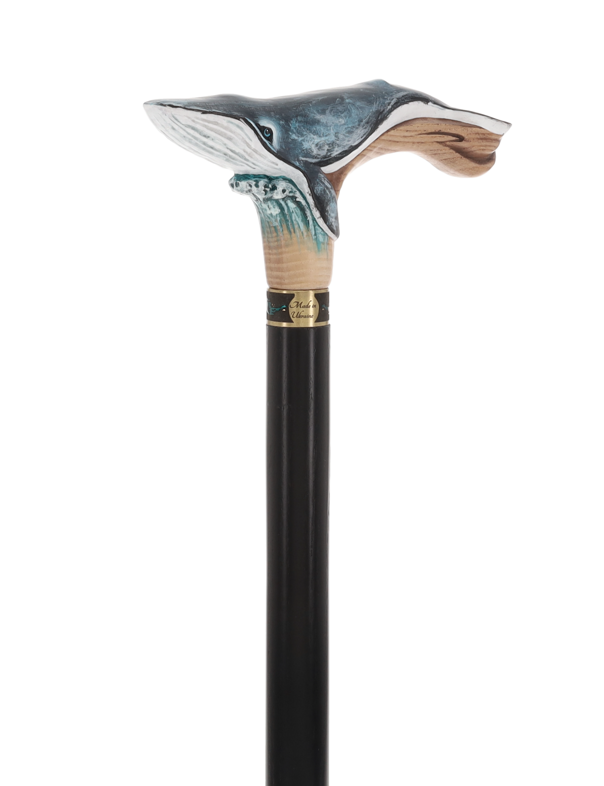 Masterpiece Hand-Carved Blue Whale Painted Walking Cane
