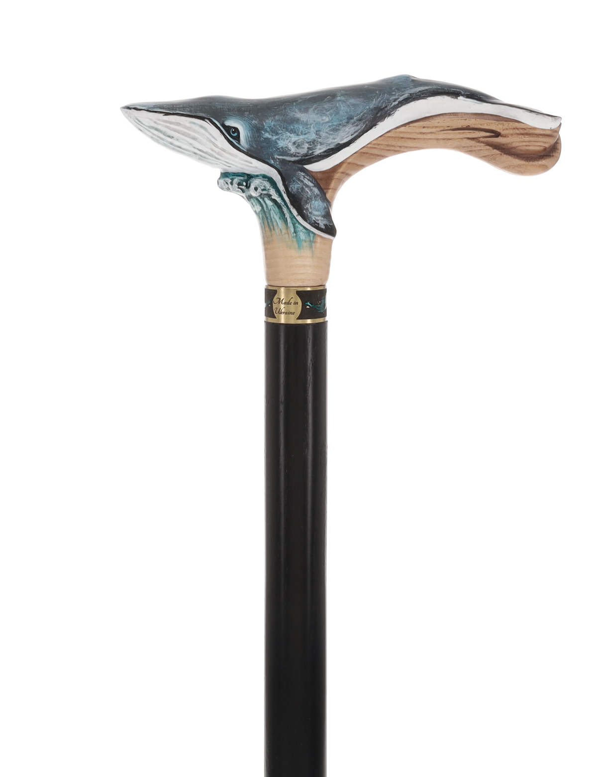 Masterpiece Hand-Carved Blue Whale Painted Walking Cane