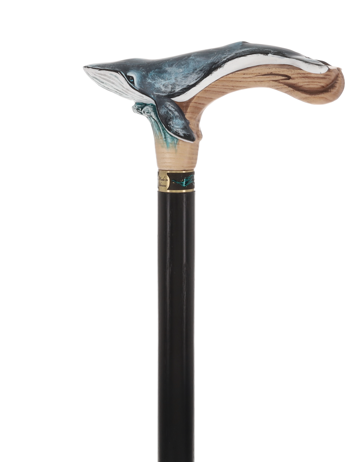 Masterpiece Hand-Carved Blue Whale Painted Walking Cane