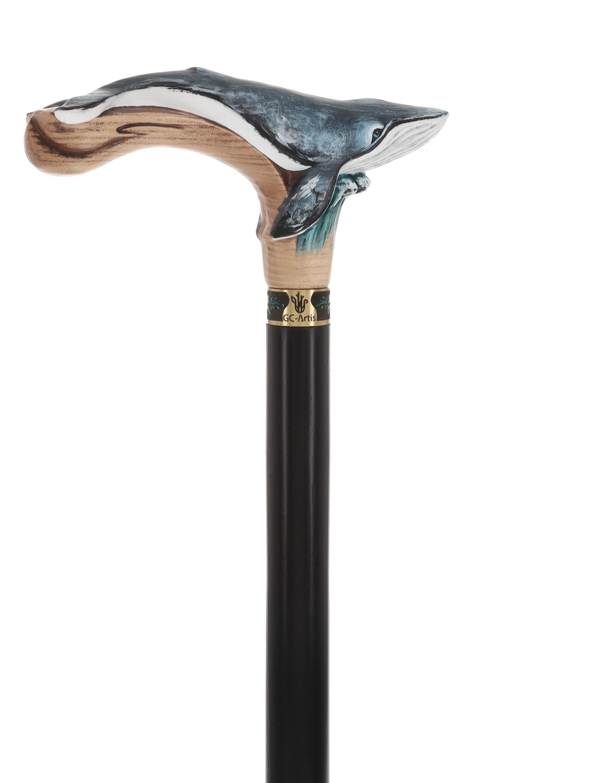 Masterpiece Hand-Carved Blue Whale Painted Walking Cane