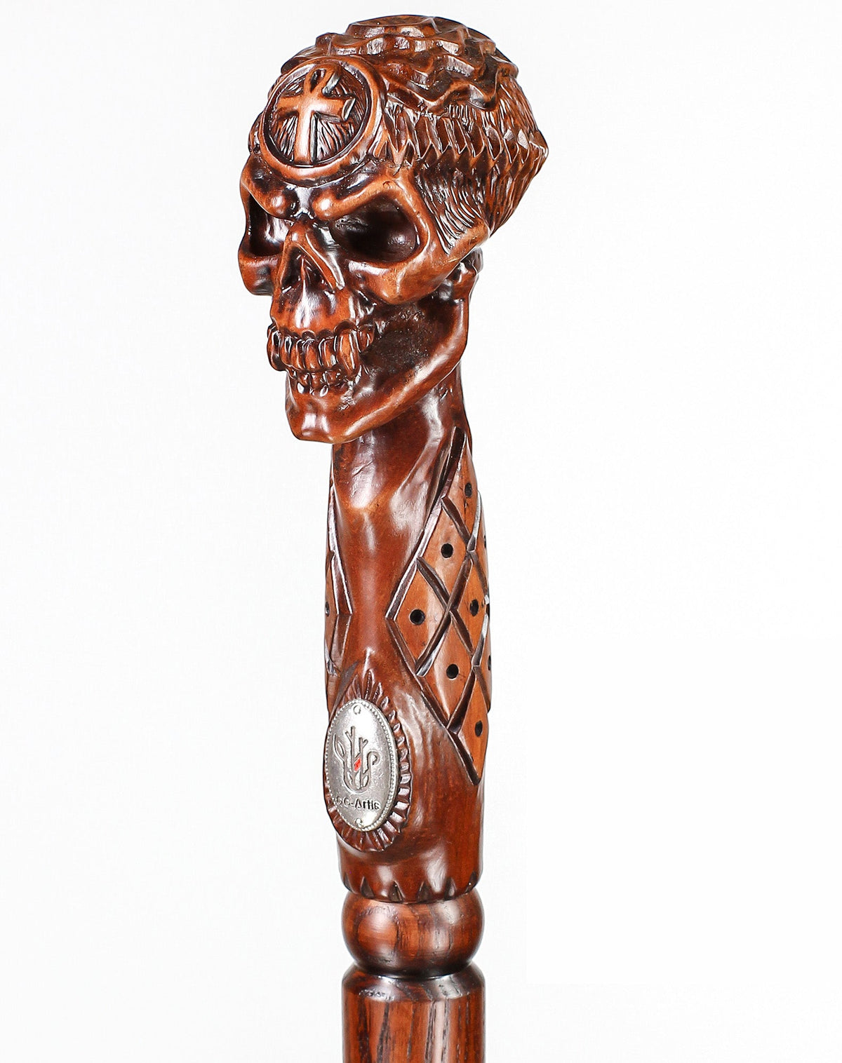 Egyptian Skull Cane: Unique Wood Handcarved Artisan Detail
