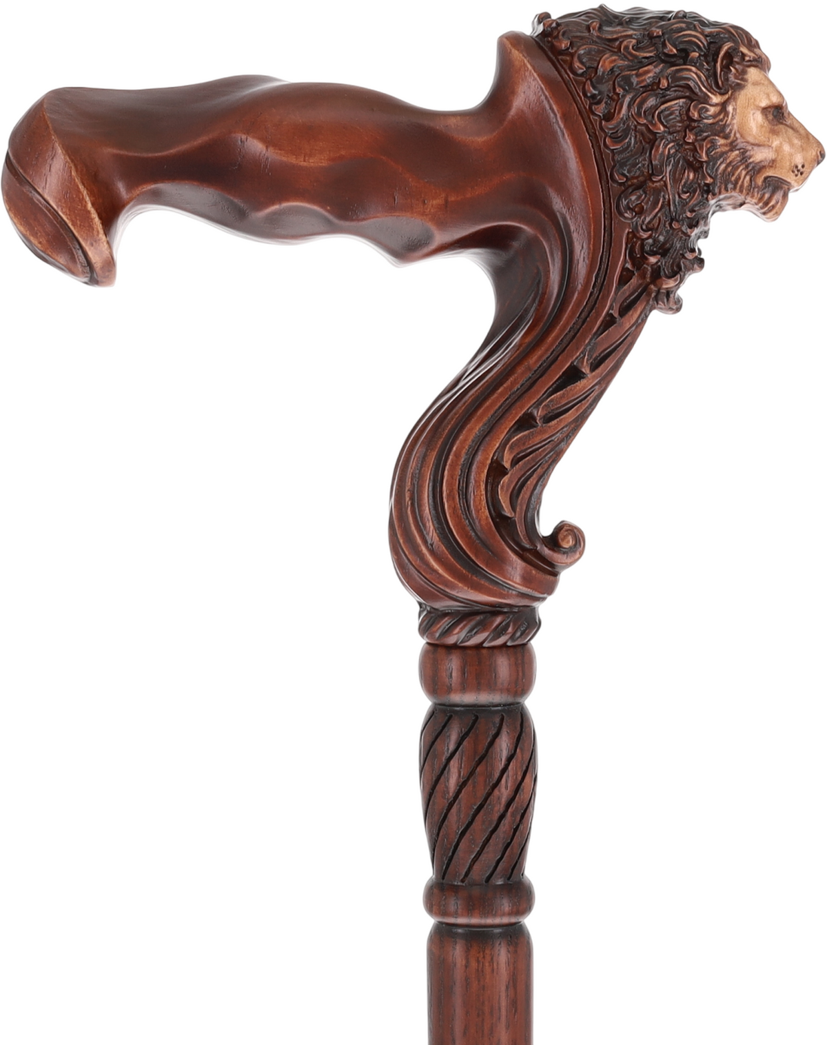 Lion Head: Artisan Intricate Handcarved Wood Cane (Right Hand)