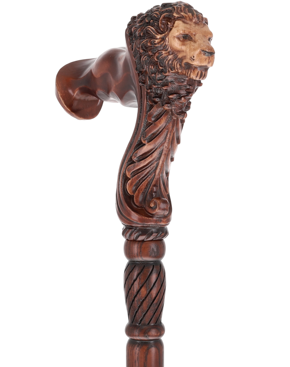 Lion Head: Artisan Intricate Handcarved Wood Cane (Right Hand)