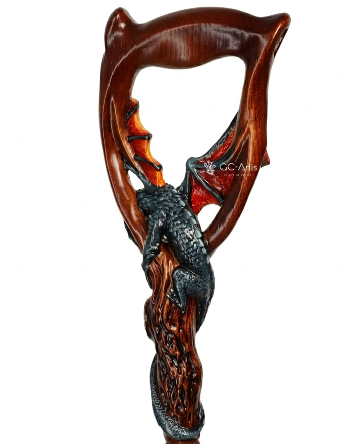Guardian Dragon Black Hand-Painted Dark Wood: Artisan Intricate Hand-Carved Cane