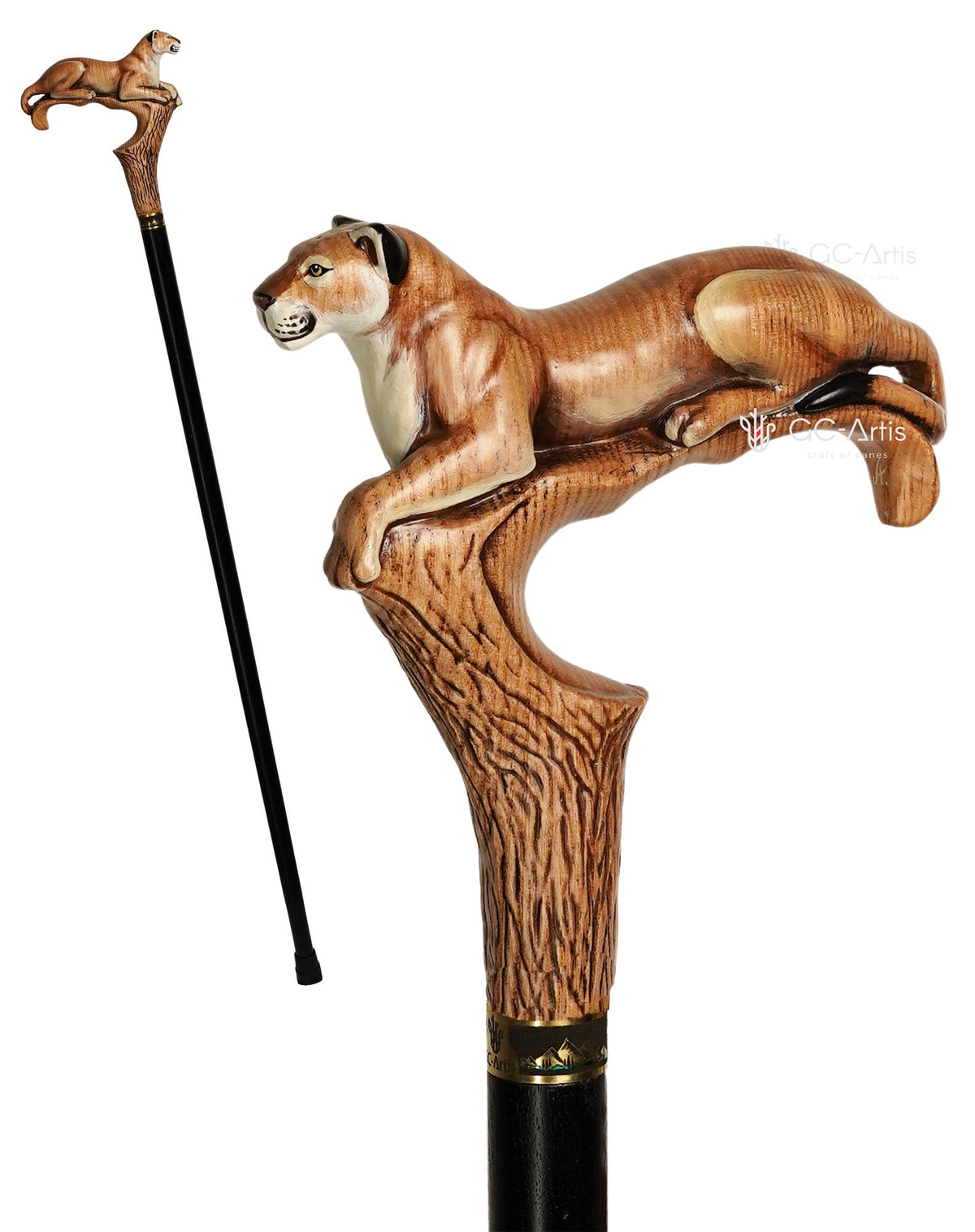 American Puma Cat Light Wood Artisan Intricate Handcarved Cane