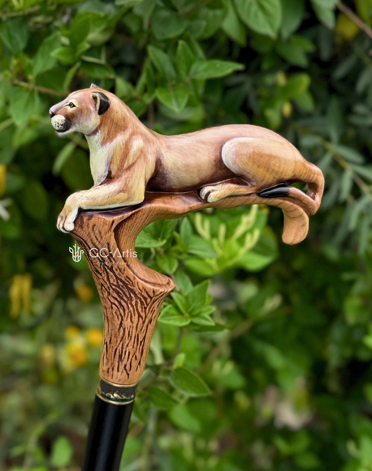 American Puma Cat Light Wood Artisan Intricate Handcarved Cane